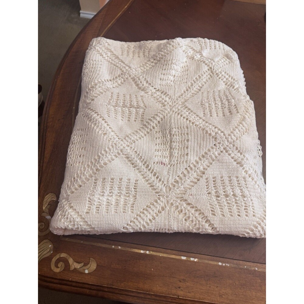 Ivory handmade Crochet Blanket Throw Blanket 64”X 82”